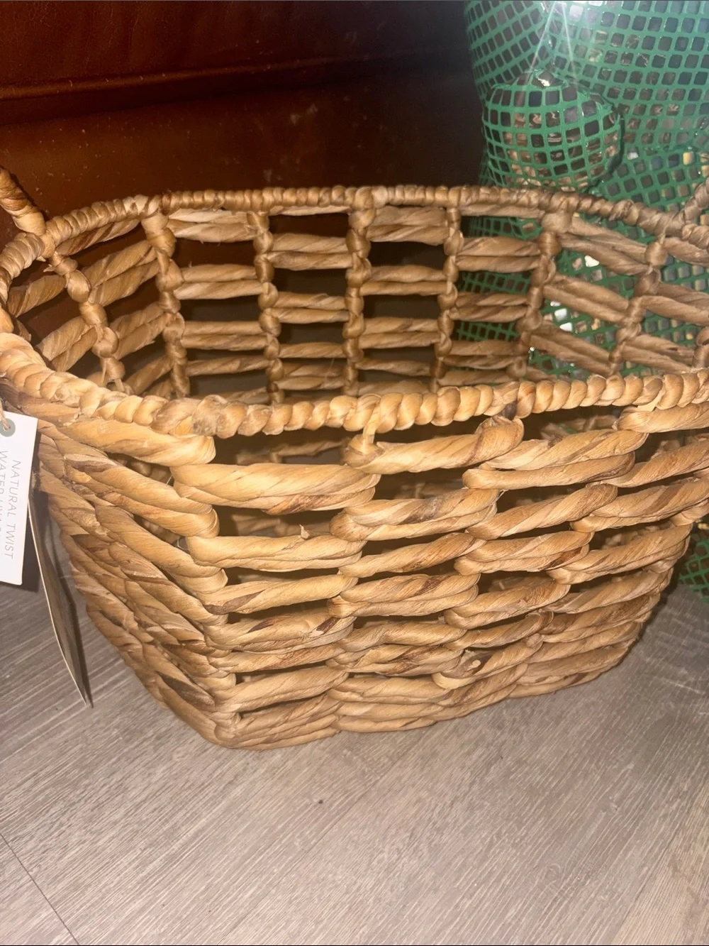 NWT<~’Natural Woven Storage Basket with Handles- Home Accents